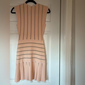 Ronny Kobo Collection Peach and Gray Striped Midi Dress